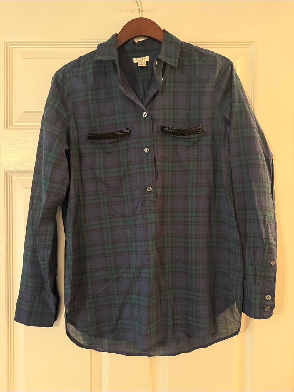 J Crew plaid beaded shirt XS